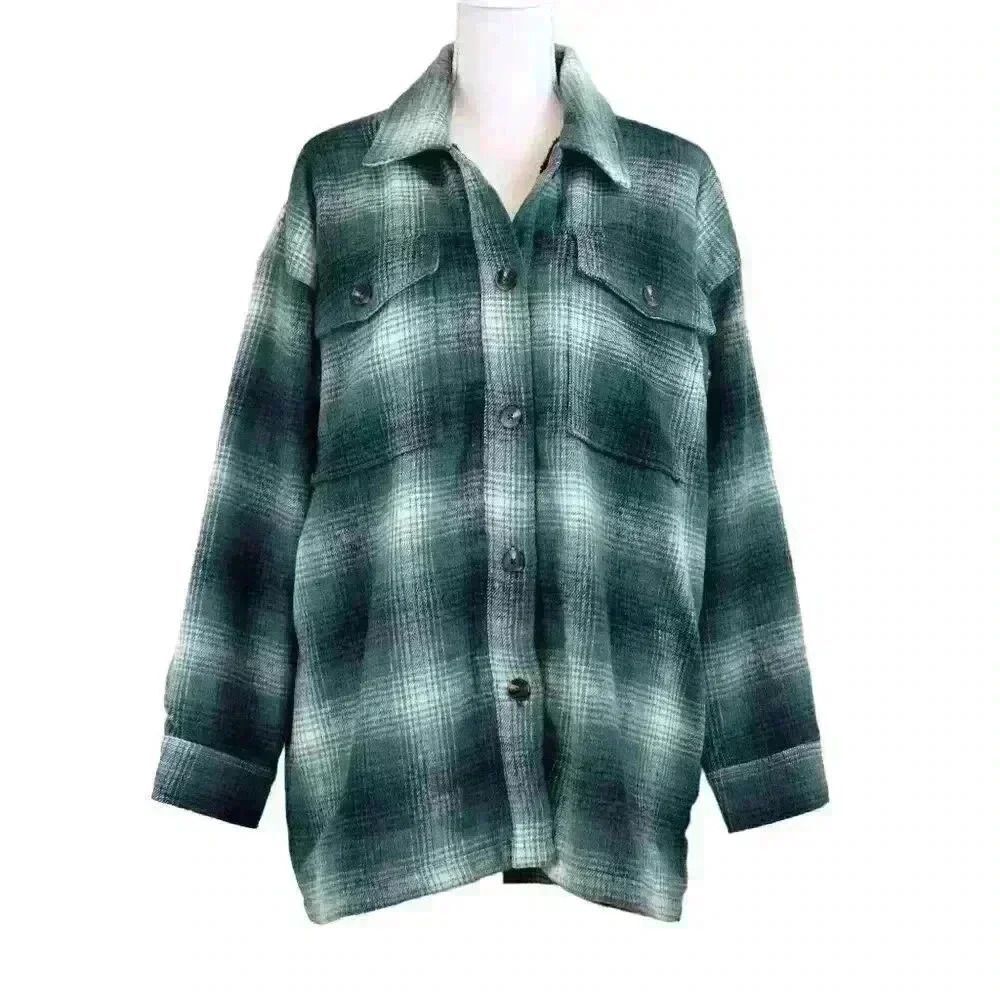 NIA The Brand‎ Topanga Green Plaid Faux-Fur Lined Shacket – Size Large